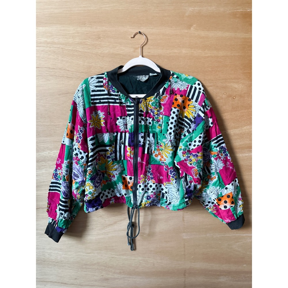 Vintage Speed Limit Multicolor Floral Patchwork Bomber Jacket Medium Retro